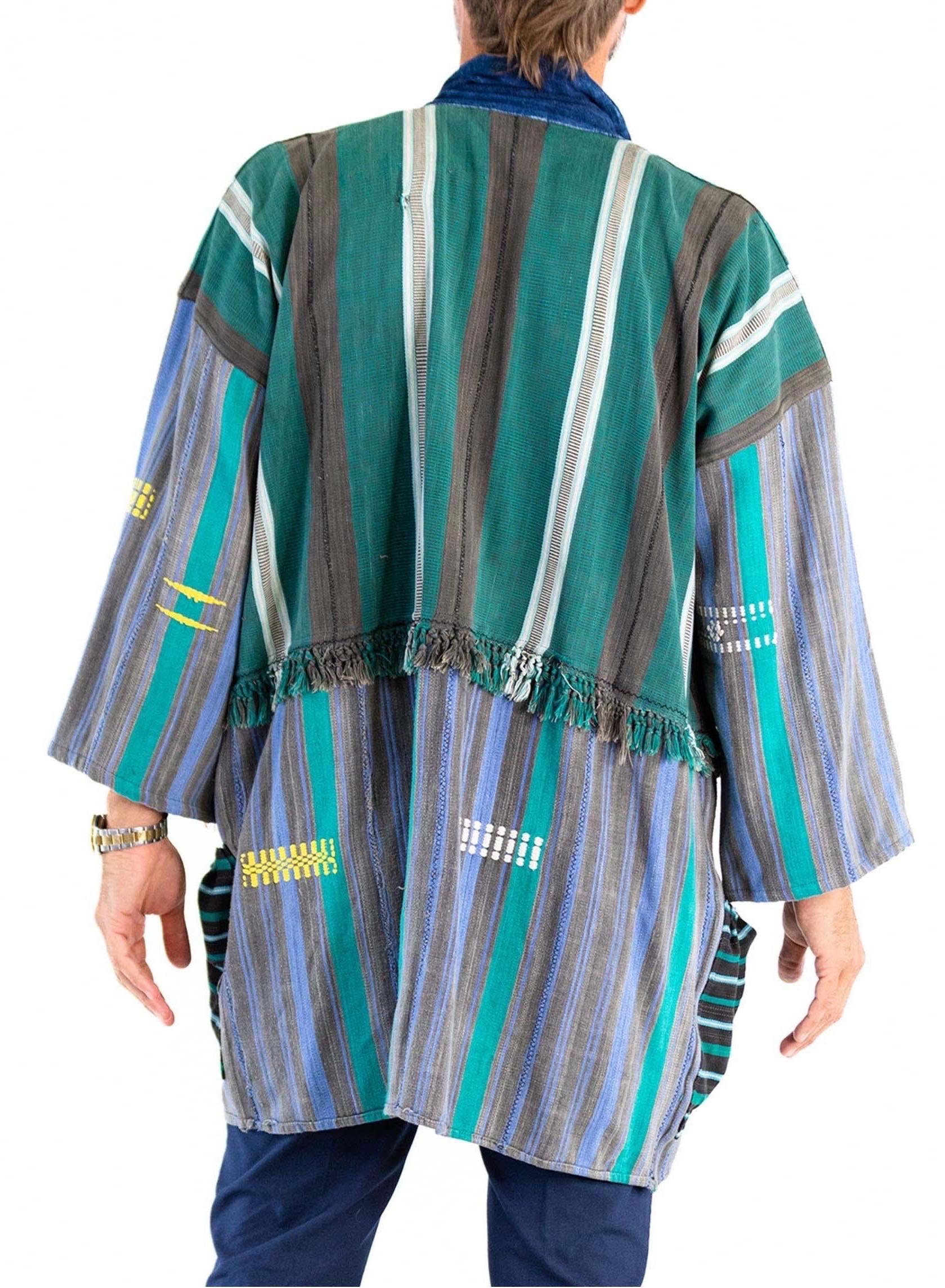 MORPHEW COLLECTION West African Indigo Cotton Green And Black Striped Beach Coa For Sale 4