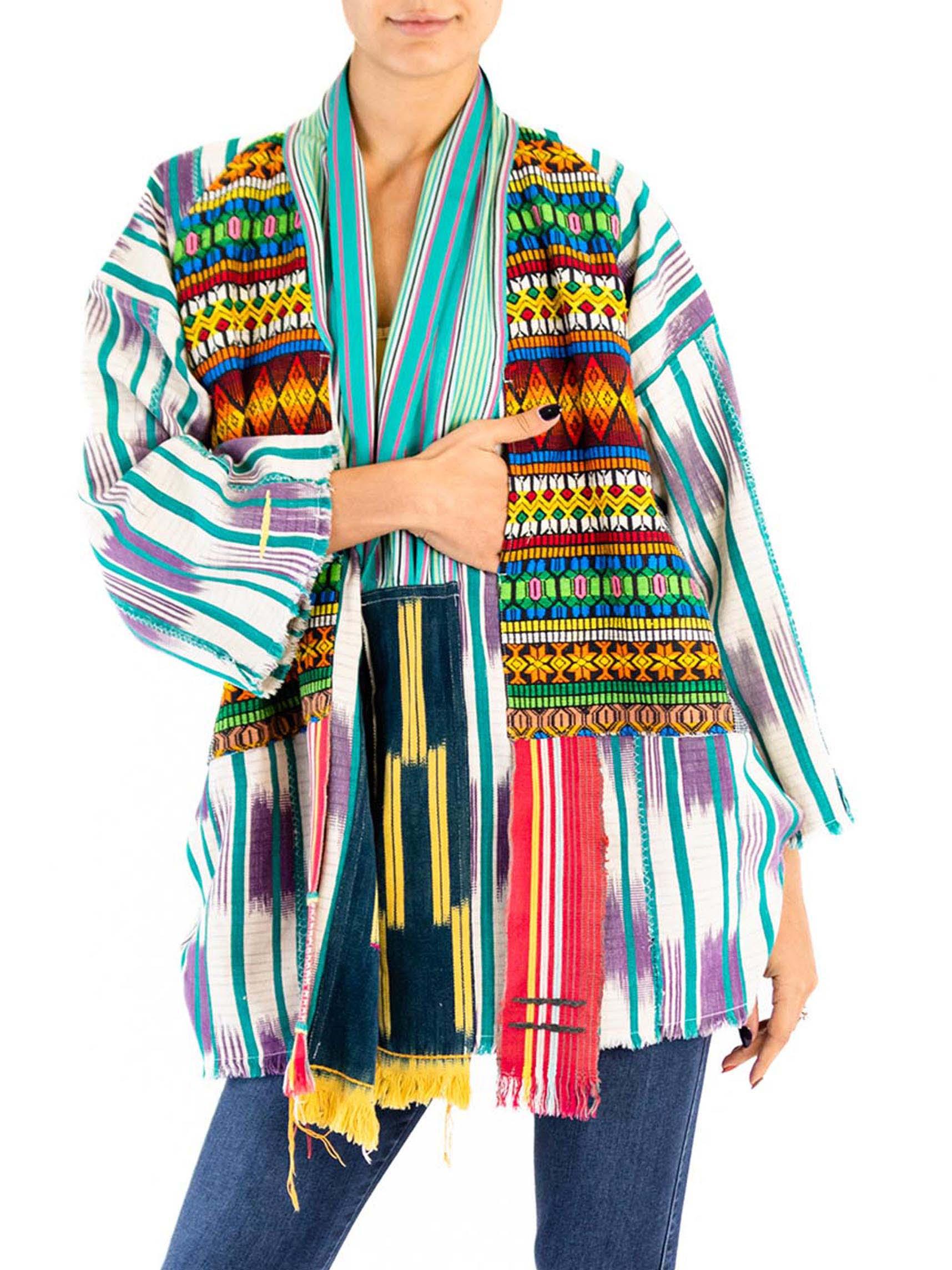 MORPHEW COLLECTION West African Indigo Cotton Multicolor Embroidered Trim Duster For Sale 2