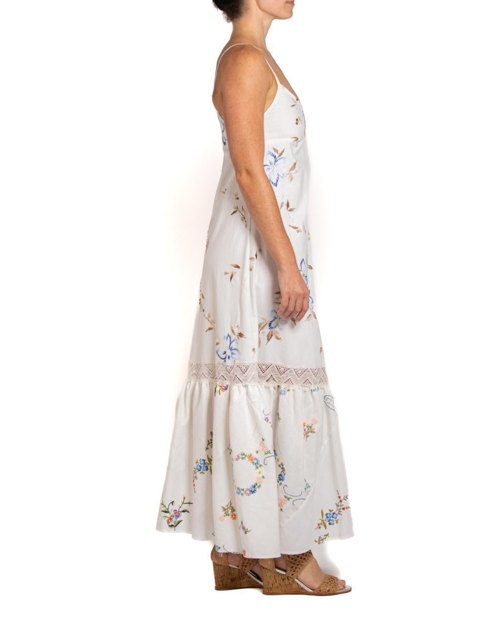 Women's MORPHEW COLLECTION White & Blue Hand Embroidered Fabric From France Dress For Sale