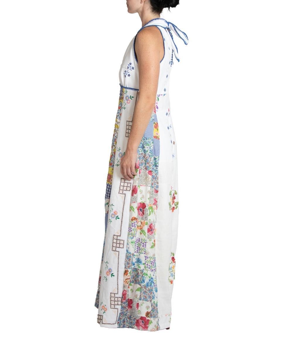 Fits M/L Morphew Collection White & Blue Organic Cotton Hand Embroidered Jumpsuit 
MORPHEW COLLECTION is made entirely by hand in our NYC Ateliér of rare antique materials sourced from around the globe. Our sustainable vintage materials represent