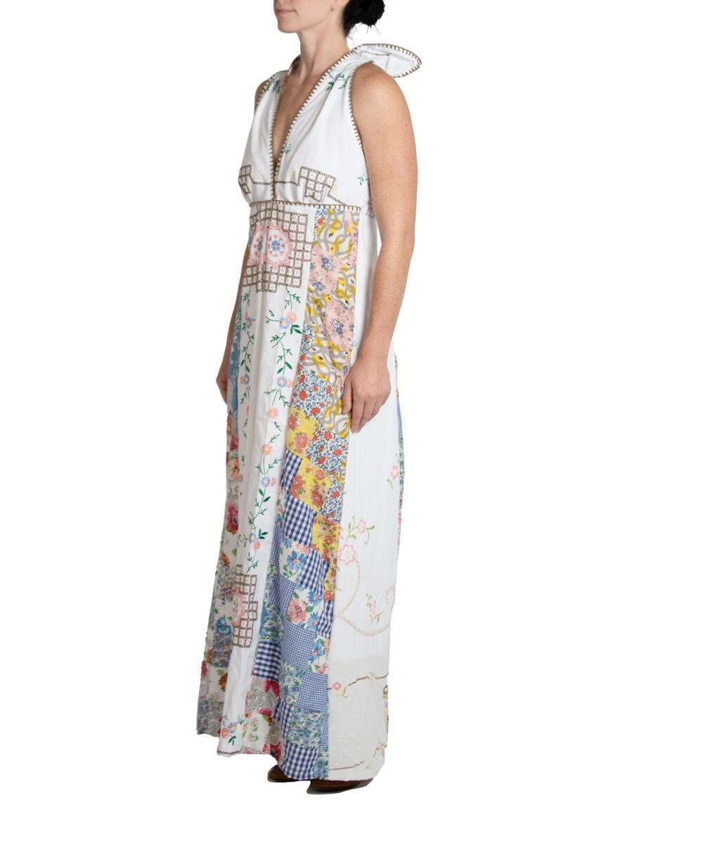 Fits M/L Morphew Collection White & Blue Organic Cotton Hand Embroidered Jumpsuit 
MORPHEW COLLECTION is made entirely by hand in our NYC Ateliér of rare antique materials sourced from around the globe. Our sustainable vintage materials represent