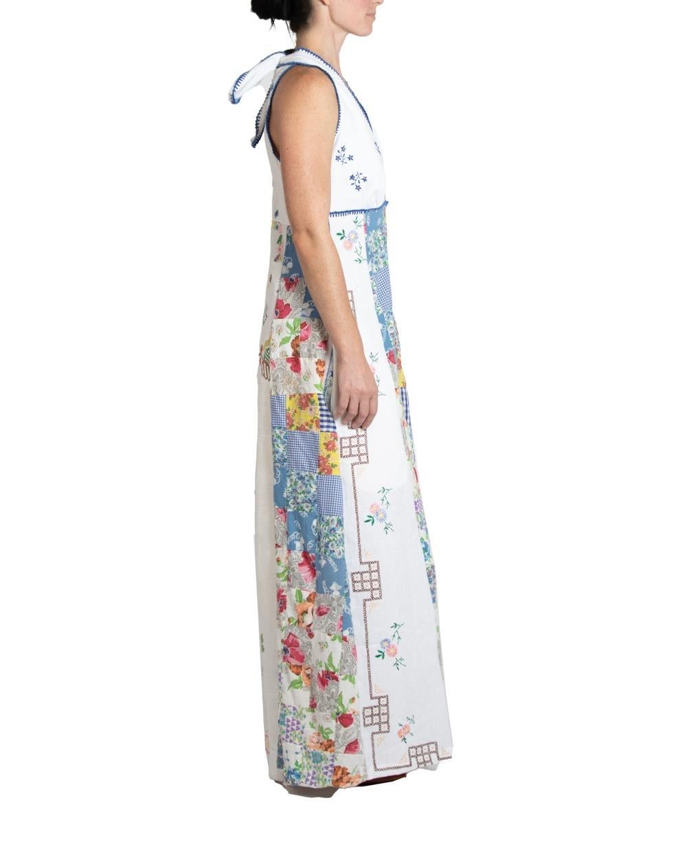Morphew Collection White & Blue Organic Cotton Hand Embroidered Jumpsuit In Excellent Condition For Sale In New York, NY