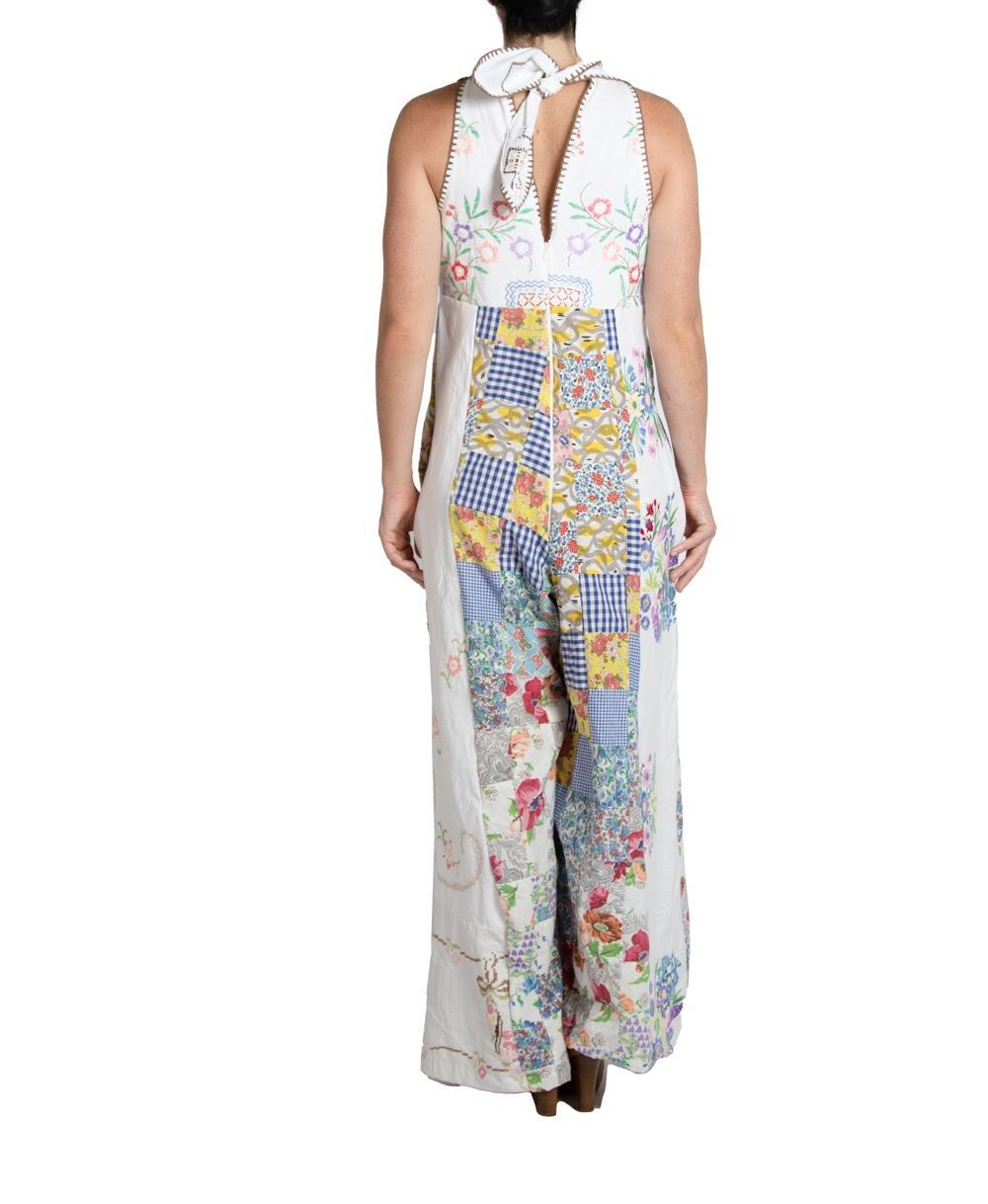 Morphew Collection White & Blue Organic Cotton Hand Embroidered Jumpsuit For Sale 1