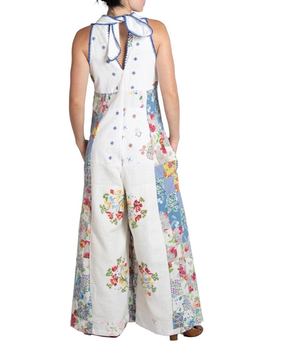 Morphew Collection White & Blue Organic Cotton Hand Embroidered Jumpsuit For Sale 3