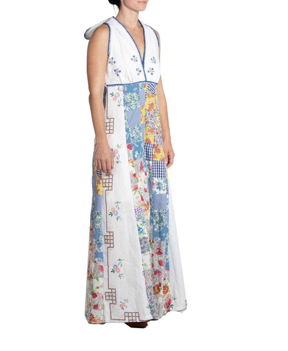 Morphew Collection White & Blue Organic Cotton Hand Embroidered Jumpsuit For Sale 5