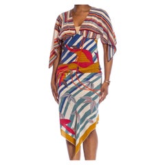 MORPHEW COLLECTION White, Blue & Red Silk Mdm Grès Parrot Print 2-Scarf Dress M