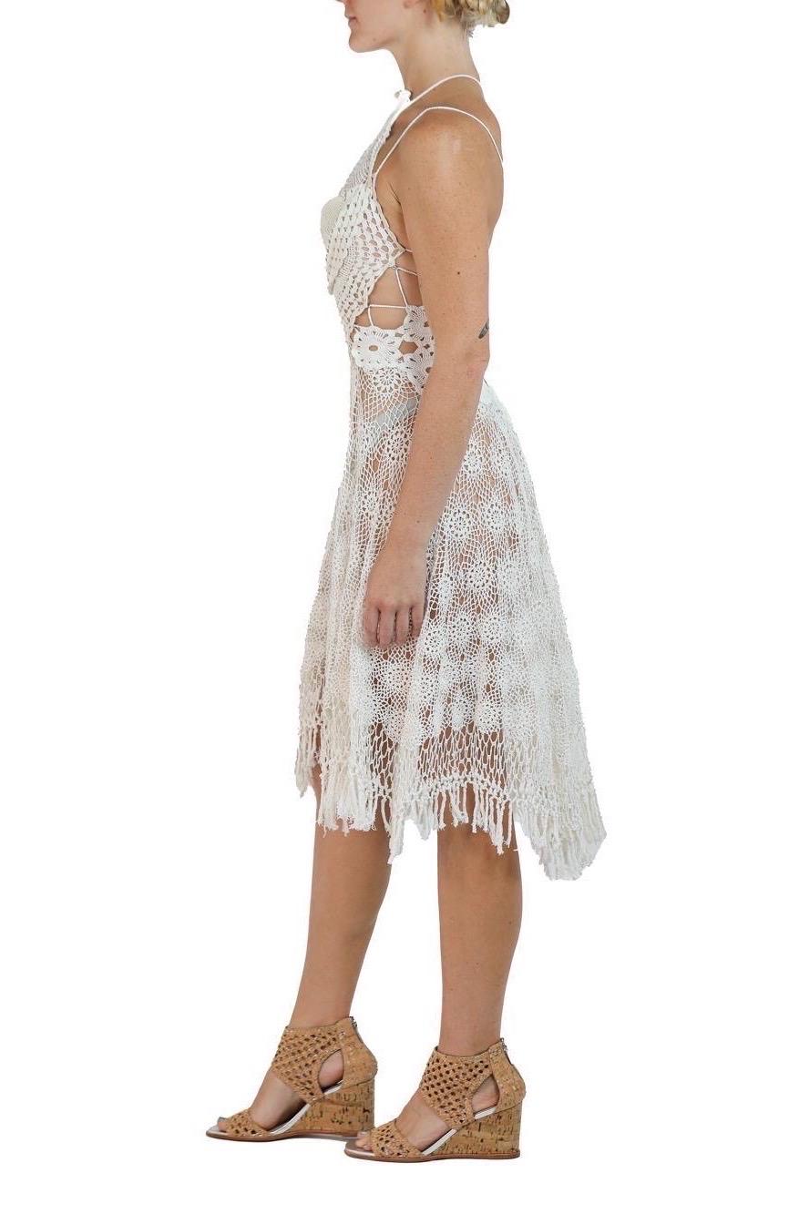 Morphew Collection White Cotton Crochet Lace Mini Dress Master In Excellent Condition For Sale In New York, NY