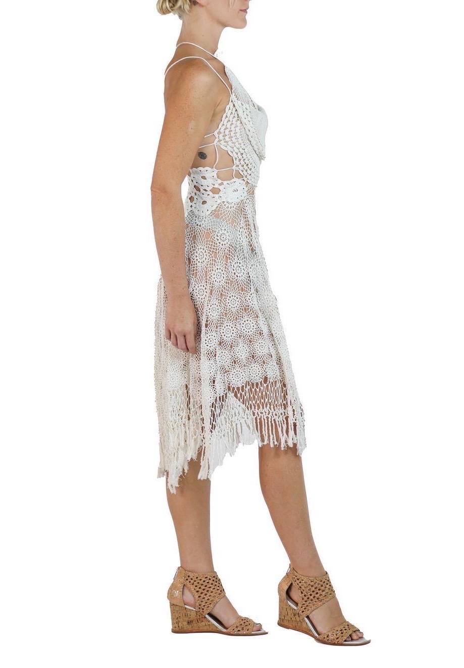 Women's Morphew Collection White Cotton Crochet Lace Mini Dress Master For Sale