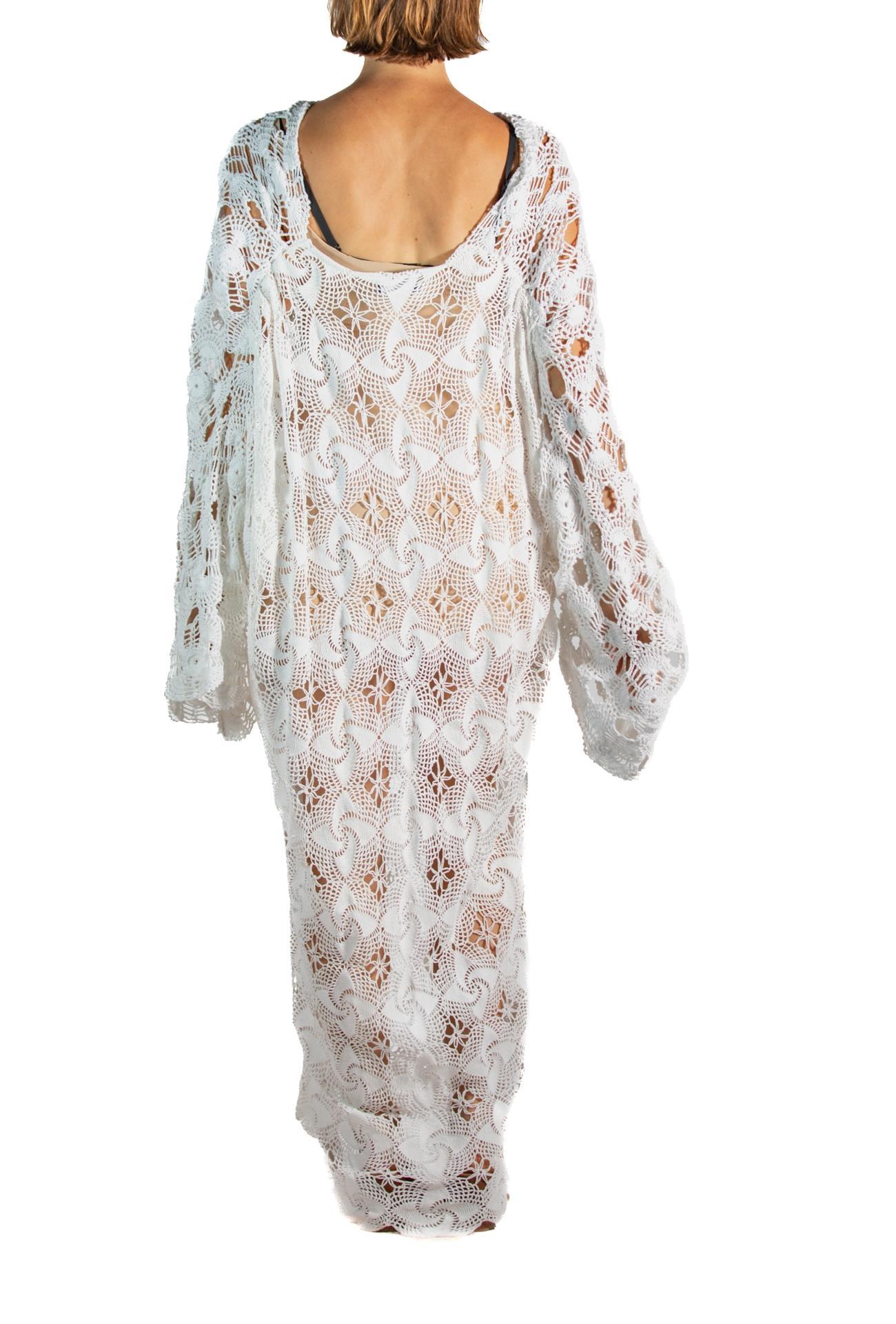 Women's or Men's Morphew Collection White Cotton Crochet Oversized Kaftan Dress For Sale