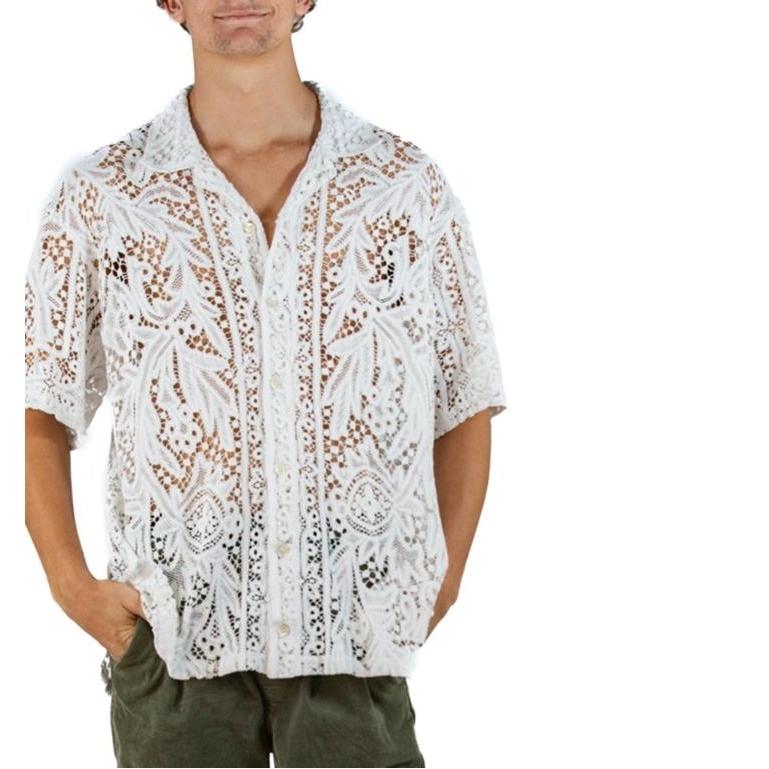 White Cotton Lace Button up Shirt For Sale 1