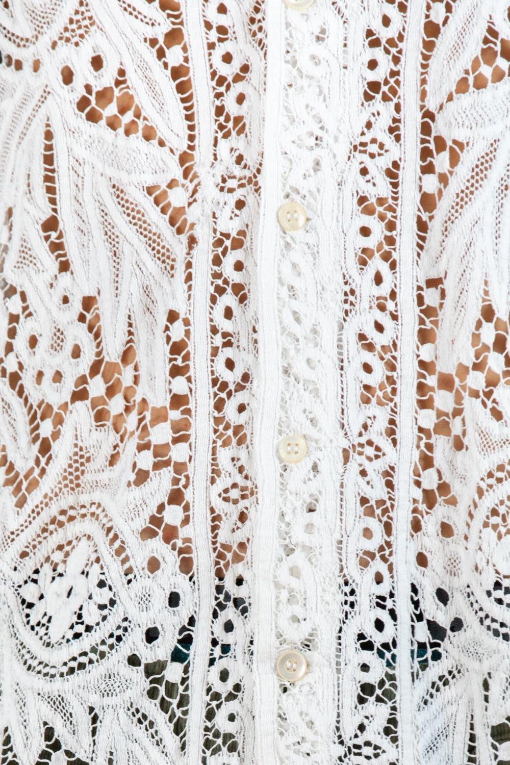 White Cotton Lace Button up Shirt For Sale 2