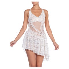 MORPHEW COLLECTION White Cotton Net Backless Mini Dress Made From 1920'S Lace R
