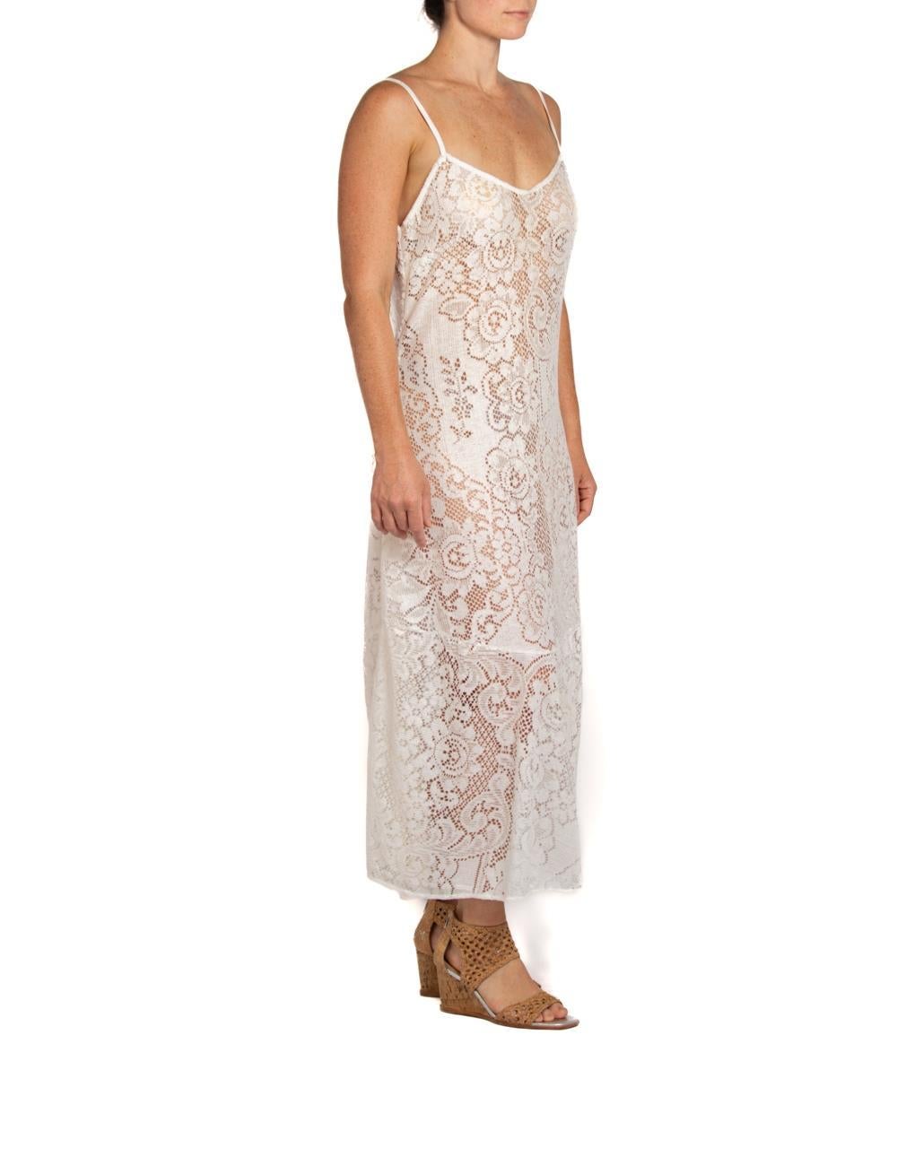 Morphew Collection White Floral Poly/Nylon Lace From 1970'S Curtain Dress In Excellent Condition For Sale In New York, NY