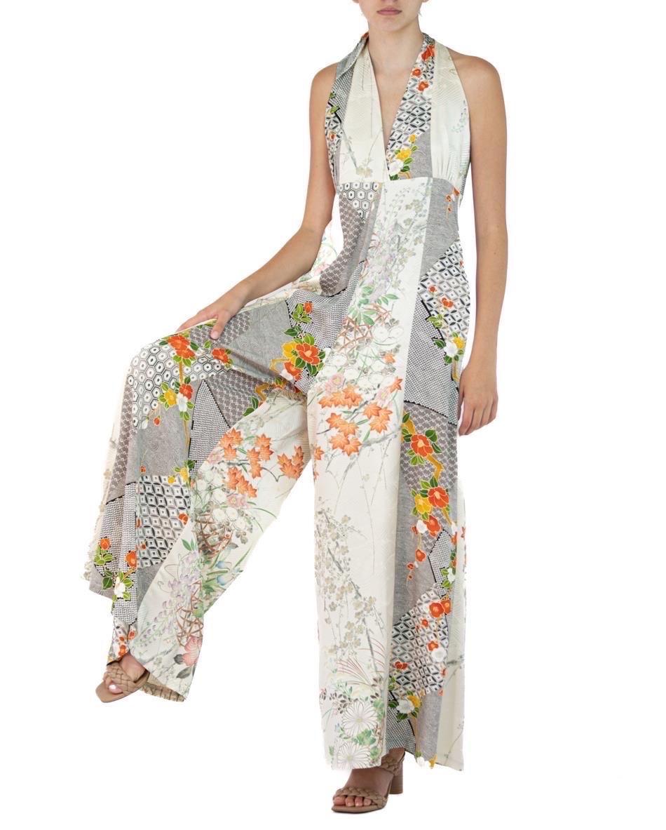 Women's Morphew Collection White Grey Japanese Kimono Silk M/L Jumpsuit For Sale