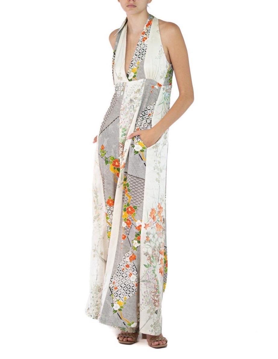 Morphew Collection White Grey Japanese Kimono Silk M/L Jumpsuit For Sale 1
