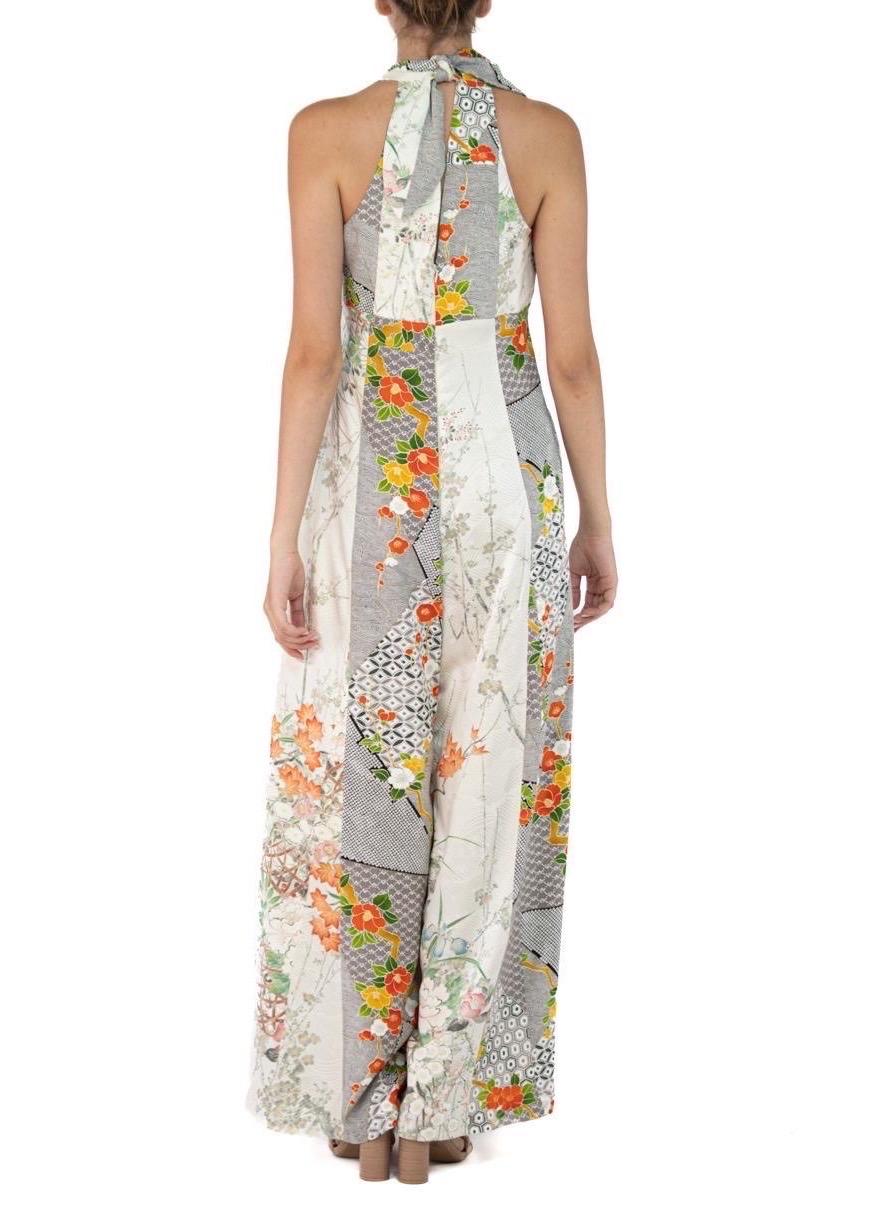 Morphew Collection White Grey Japanese Kimono Silk M/L Jumpsuit For Sale 2