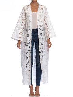 MORPHEW COLLECTION White Hand Embroidered Linen Lace Duster