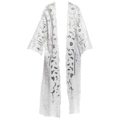 MORPHEW COLLECTION White Hand Embroidered Linen Lace Duster