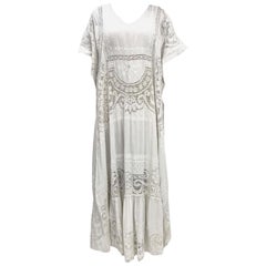 Morphew Collection White Hand Embroidered Linen & Lace Kaftan