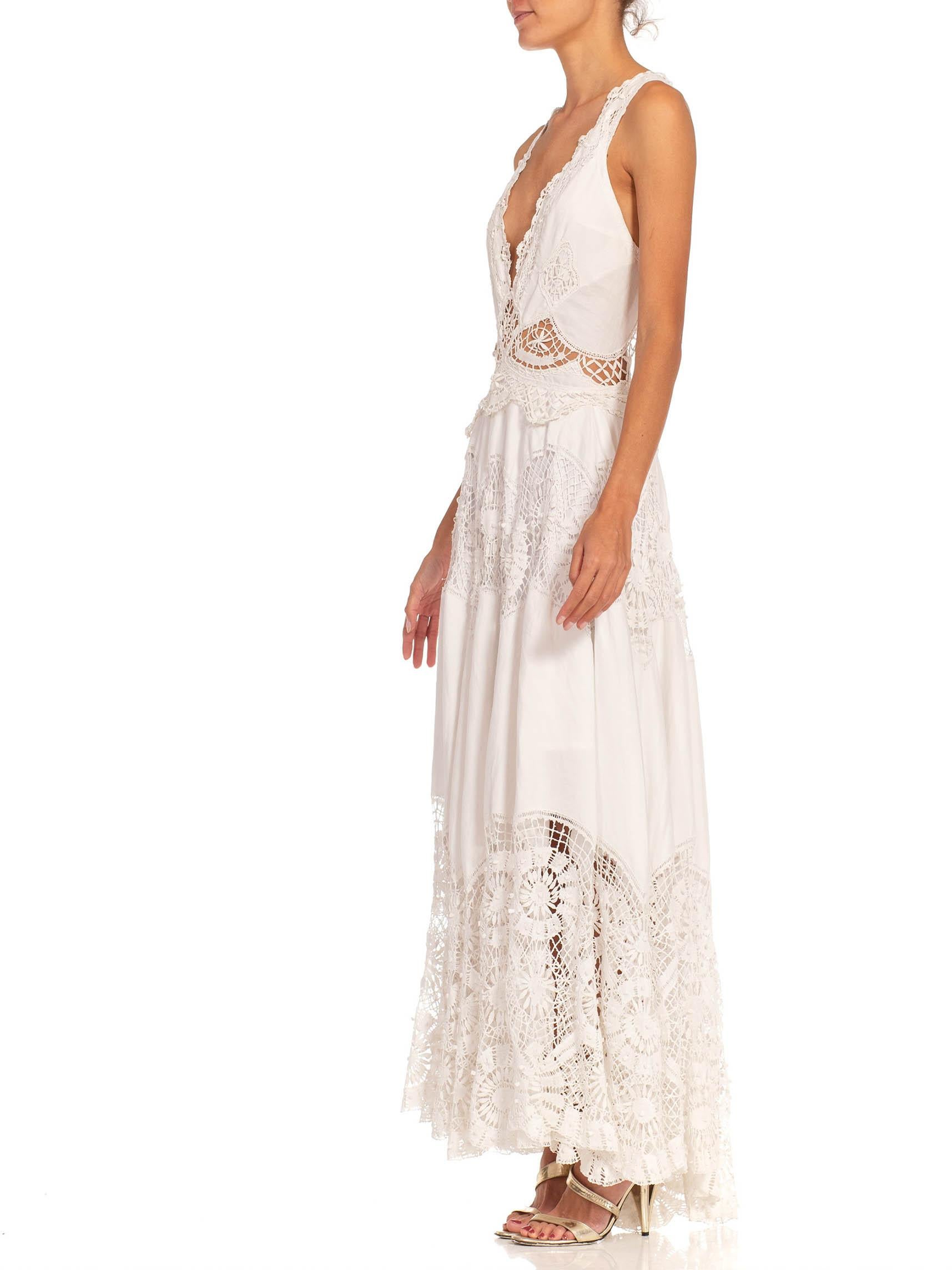 Morphew Collection White Lace Fine Antique Linen Sexy Halter Neck Dress With Al 4