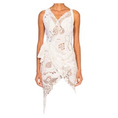 MORPHEW COLLECTION White Linen & Antique Hand Made Lace Summer Cocktail Dress