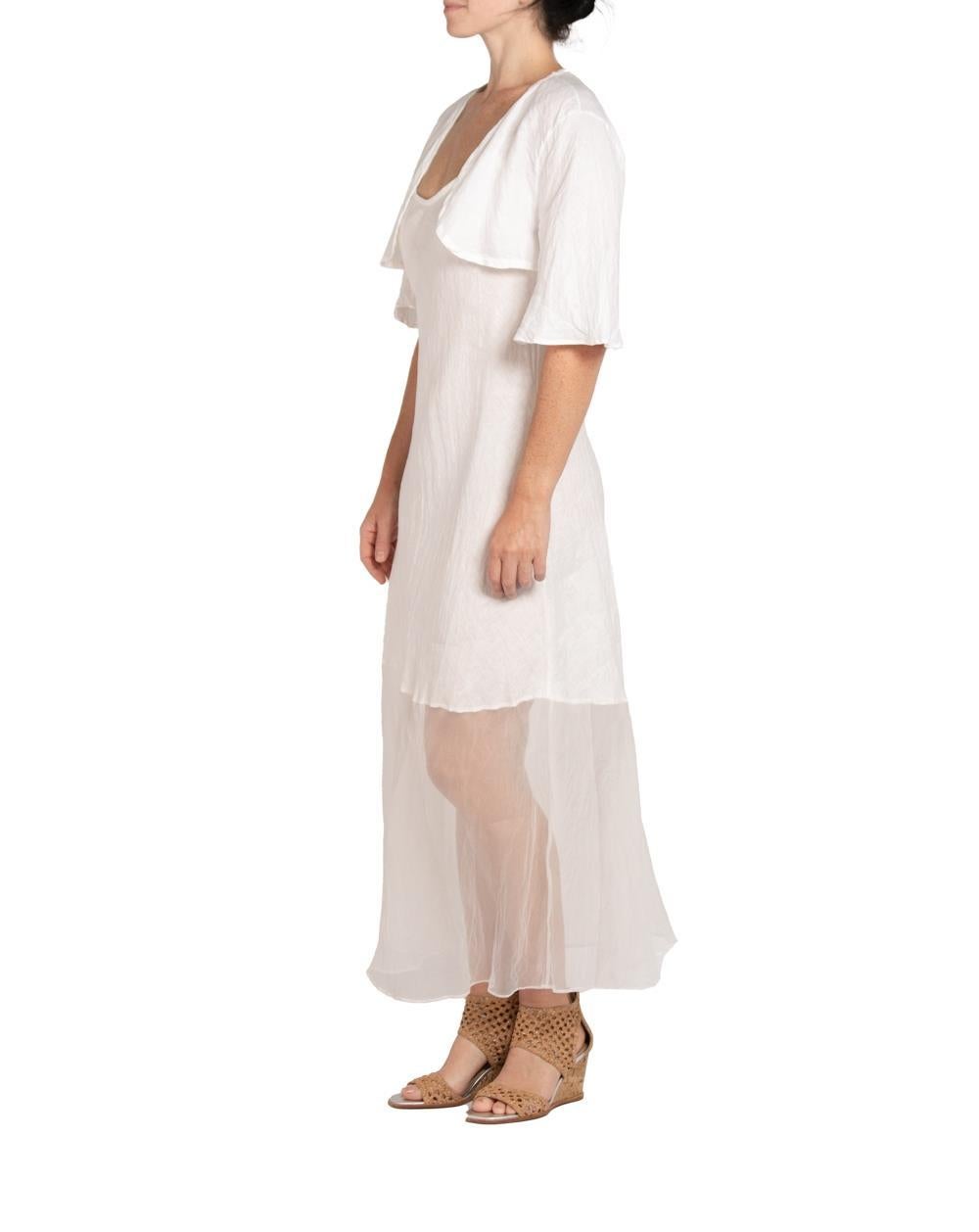 MORPHEW COLLECTION White Linen Bias Cut Dress With Jacket In Excellent Condition For Sale In New York, NY