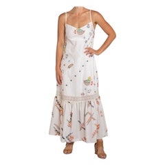 MORPHEW COLLECTION Weißes, mehrfarbiges, handbesticktes Kleid aus Frankreich