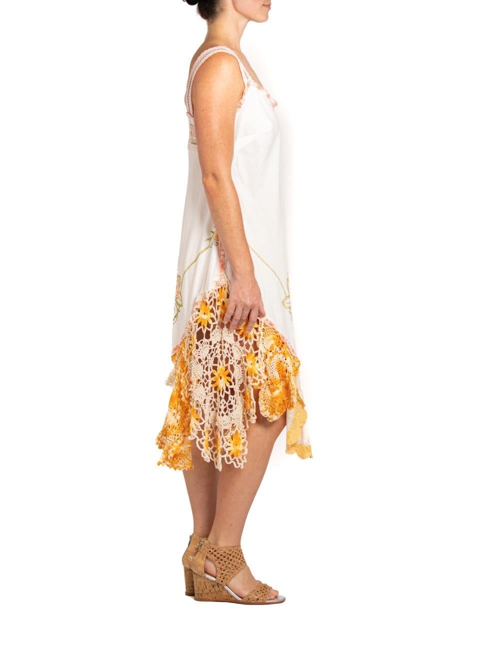 Women's MORPHEW COLLECTION White  & Orange Cotton Blend With Handmade Crochet Dress For Sale