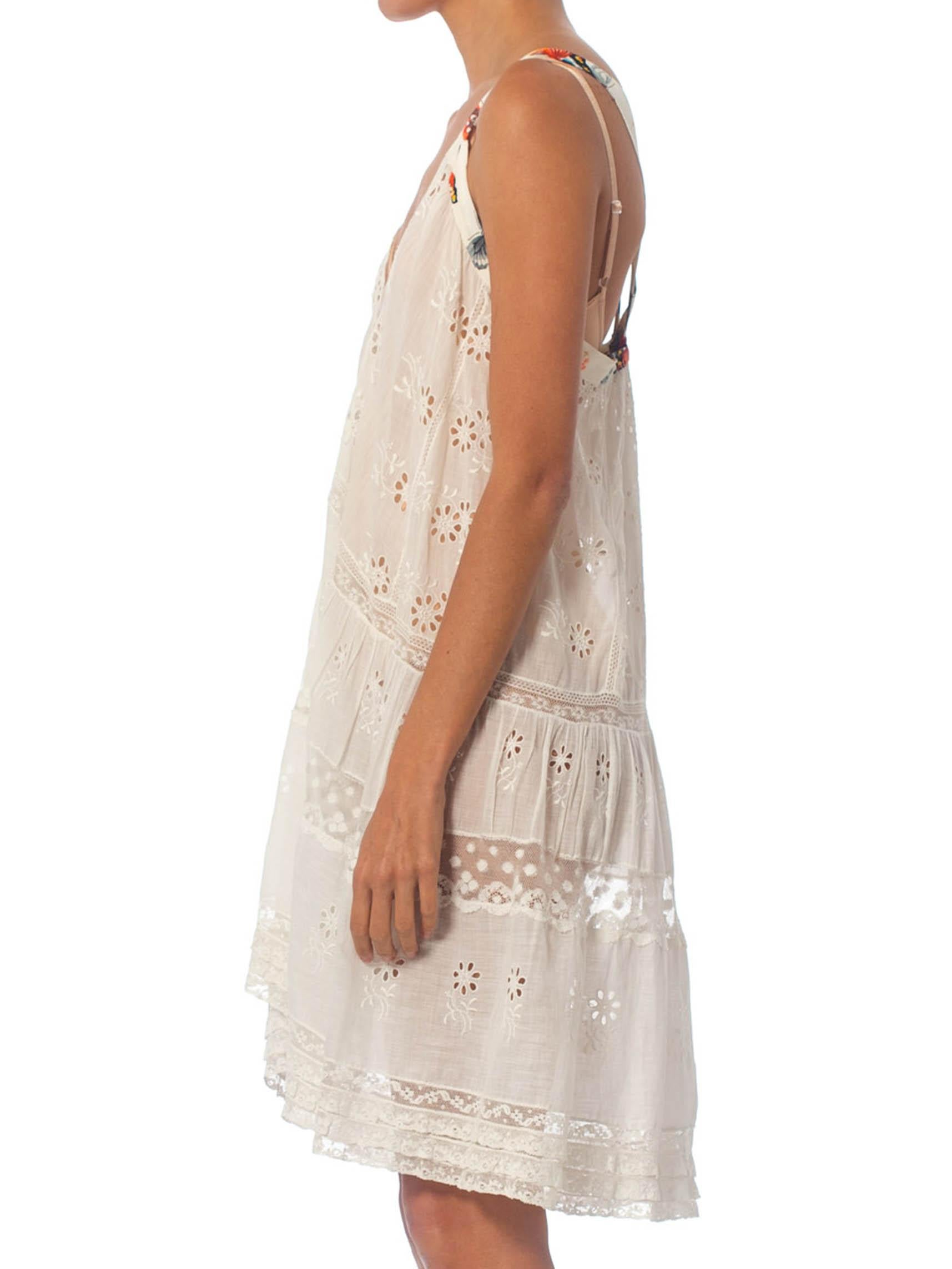 MORPHEW COLLECTION White Organic Cotton Victorian Eyelet Lace Dress With Vintag 5