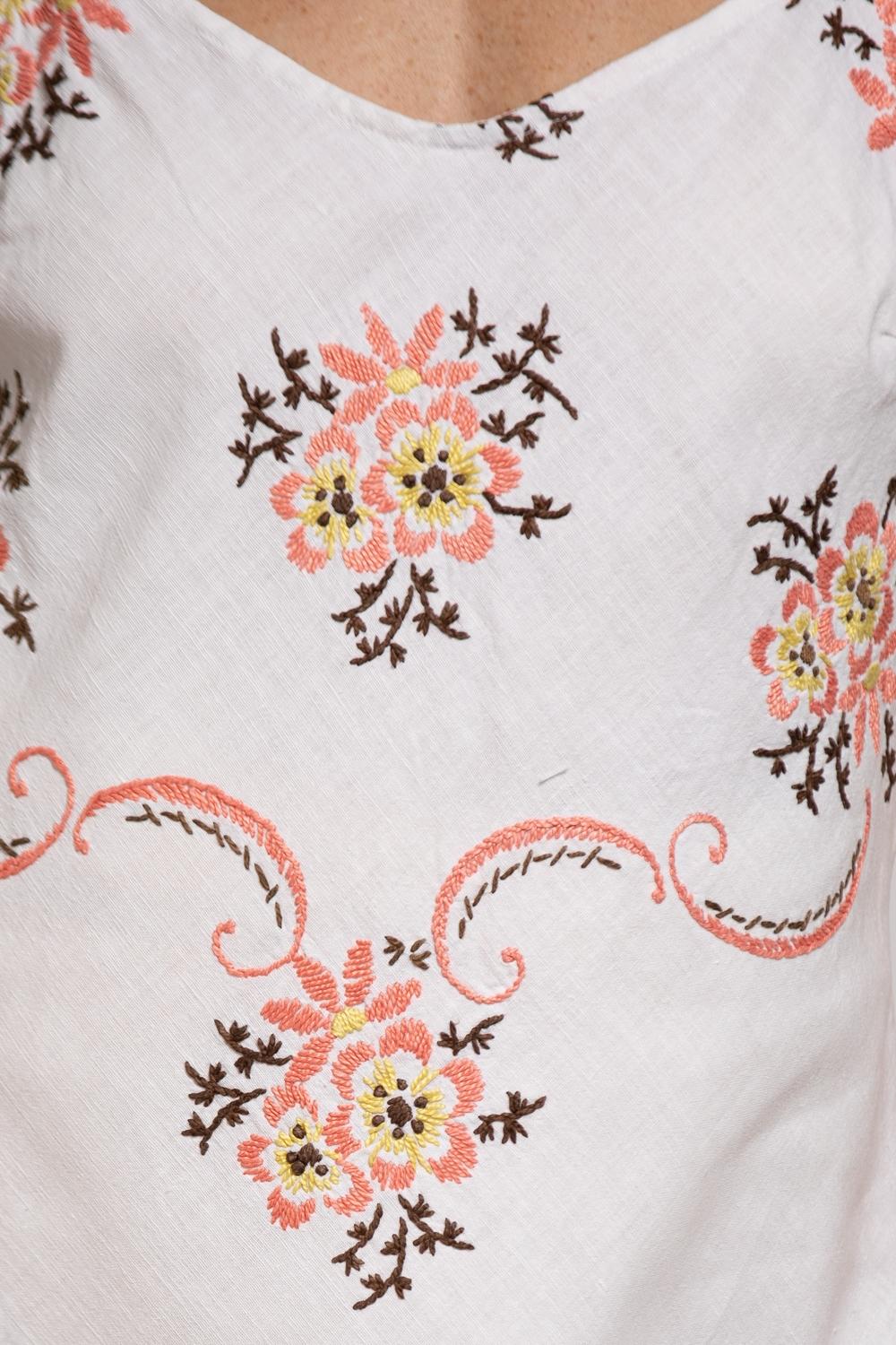 MORPHEW COLLECTION Weißes & rosafarbenes, handbesticktes Vintage-Leinenkleid aus Frankreich im Angebot 1