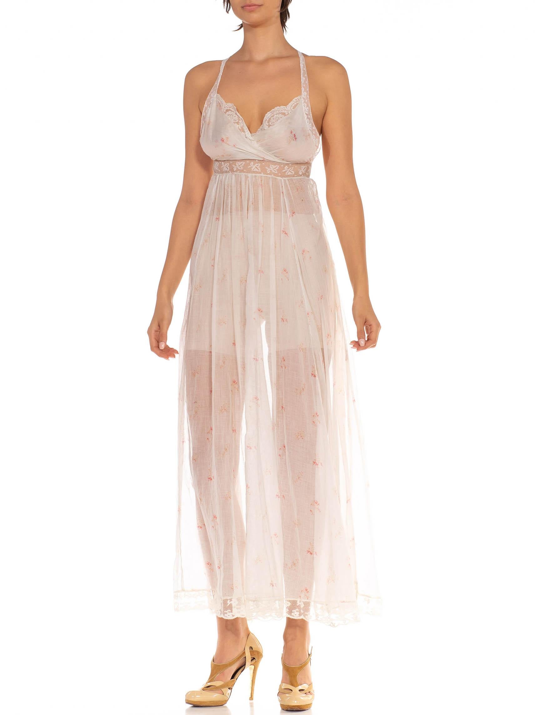 Morphew Collection White & Pink Organic Cotton Slip Dress Made From 1890'S Fabr 1