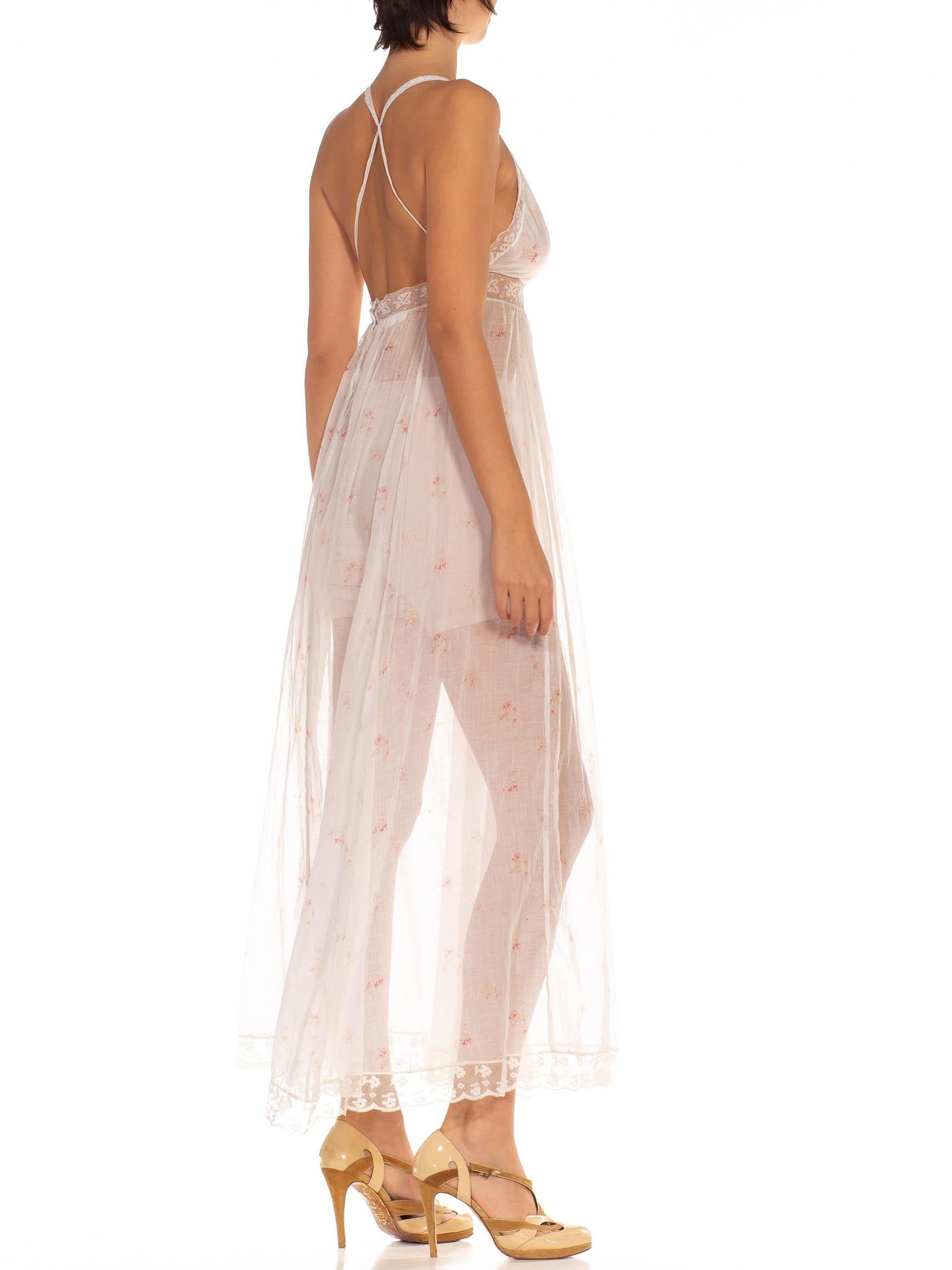 Morphew Collection White & Pink Organic Cotton Slip Dress Made From 1890'S Fabr 2