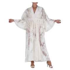 MORPHEW COLLECTION White Poly/Nylon Banana Leaf Lace Kaftan