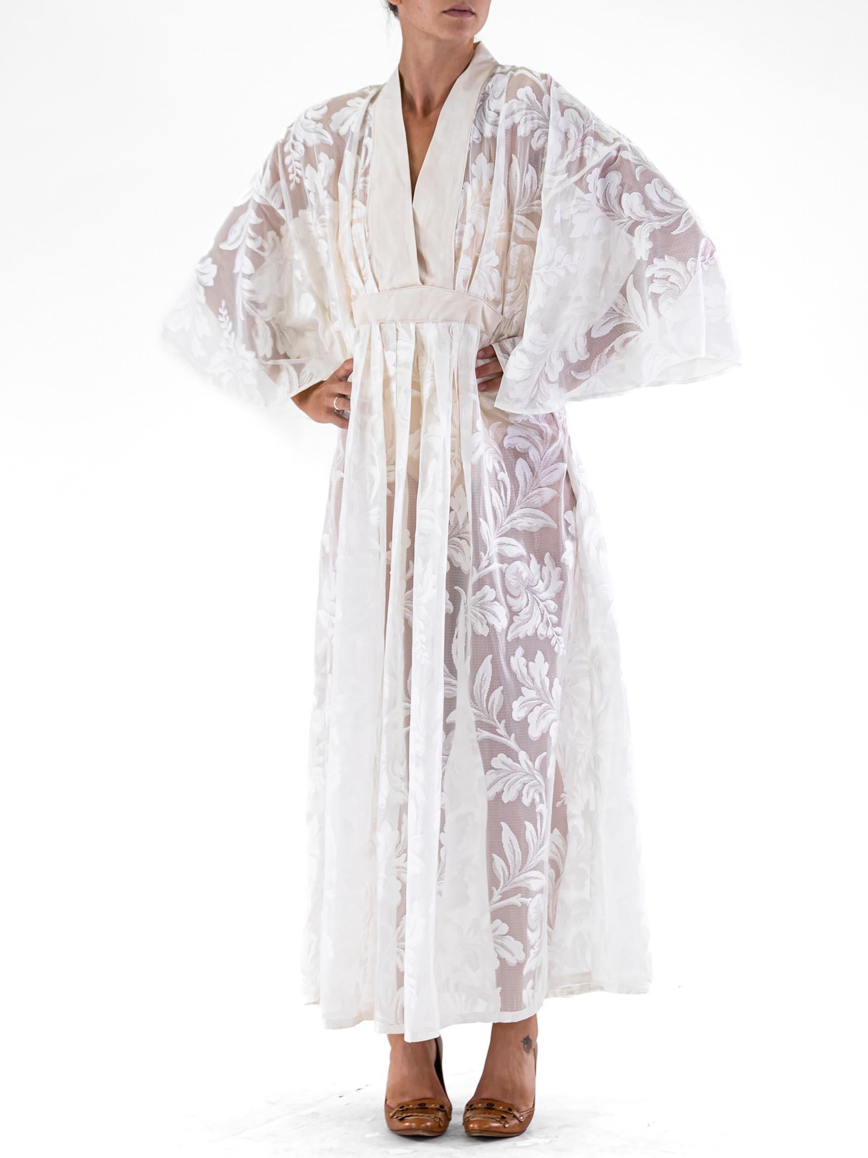 MORPHEW COLLECTION White Poly/Nylon Baroque Leaf Lace Kaftan For Sale 2