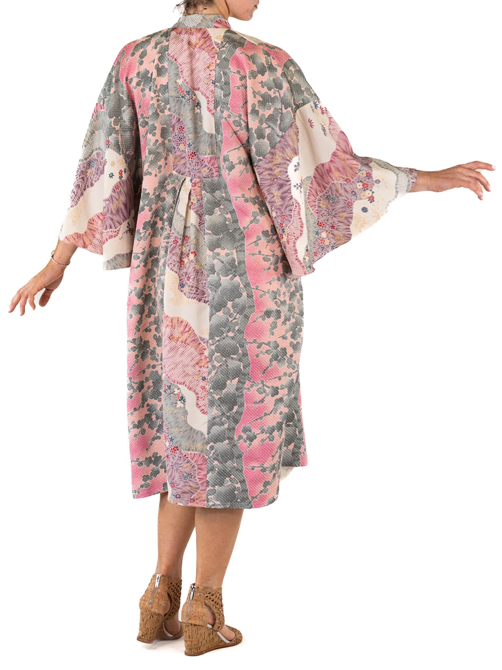 MORPHEW COLLECTION White & Purple Floral Print Japanese Kimono Silk Kaftan 4