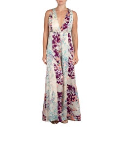 MORPHEW COLLECTION White & Purple Japanese Kimono Silk M/L Jumpsuit