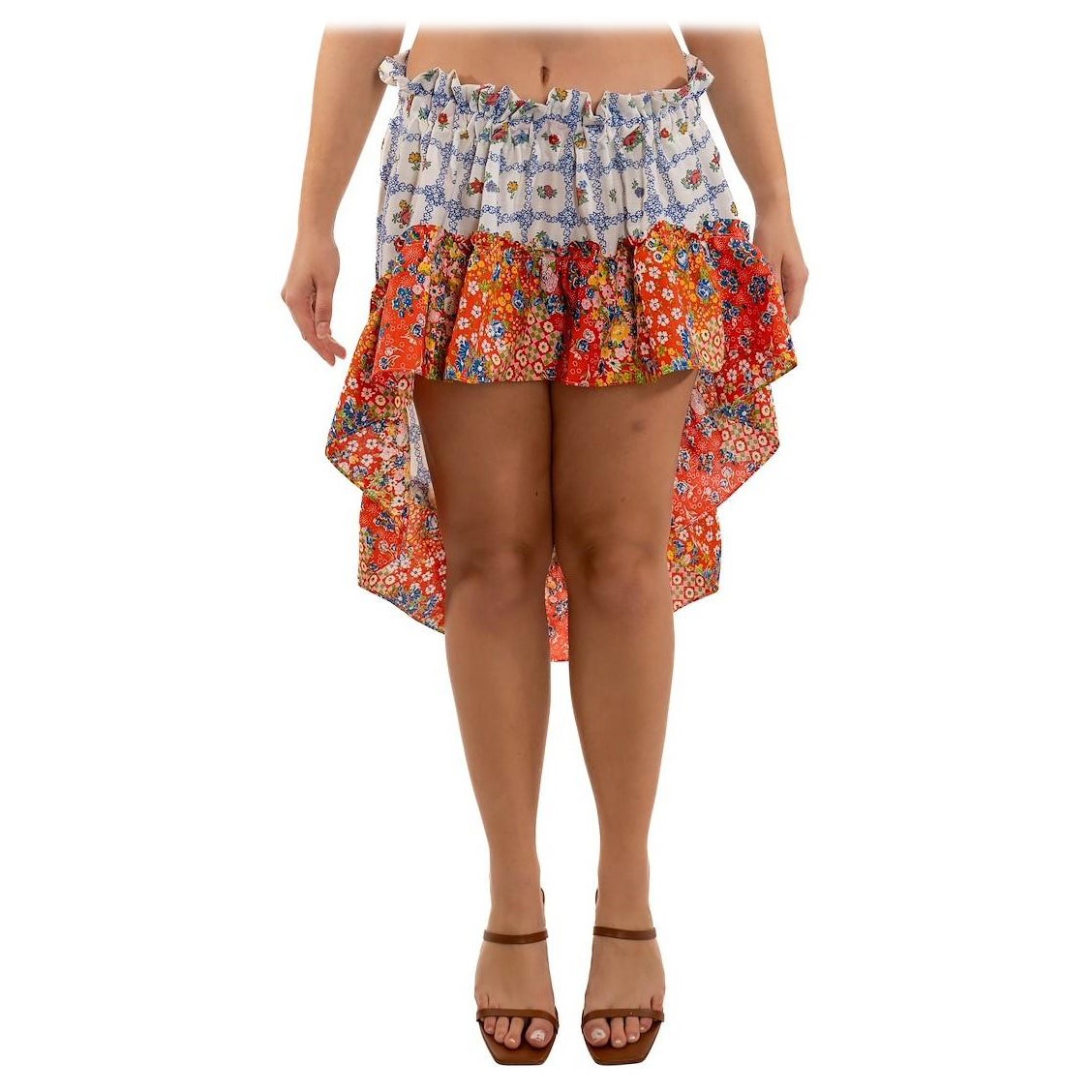 Morphew Collection Falda Floral de Algodón Multicolor Blanca y Roja con Ajustable en venta