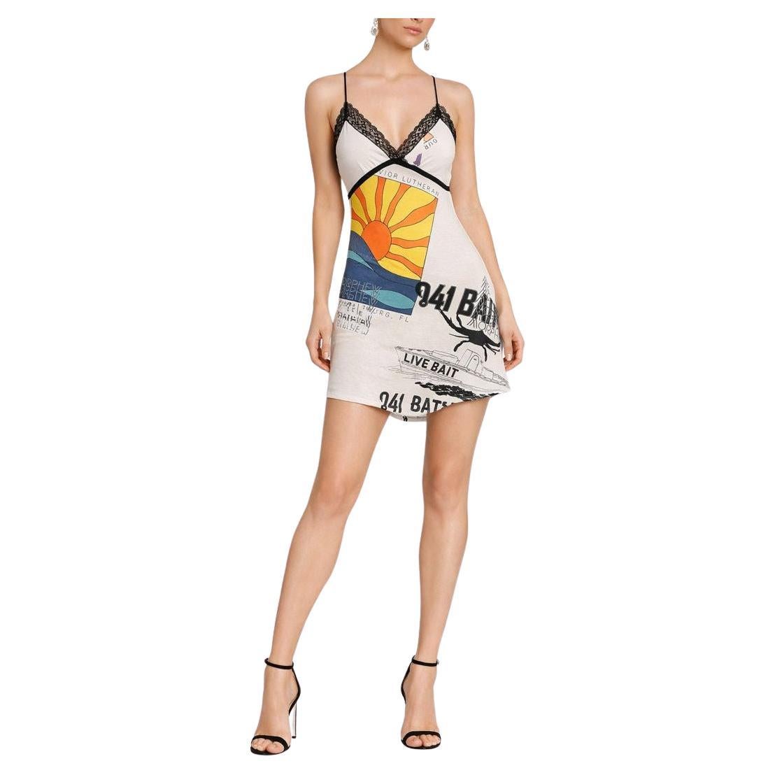 MORPHEW COLLECTION White Screenprinted Mini Cocktail Dress For Sale