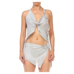 MORPHEW COLLECTION White Silver Sexy Deconstructed Punk Metal Mesh Cocktail Dre