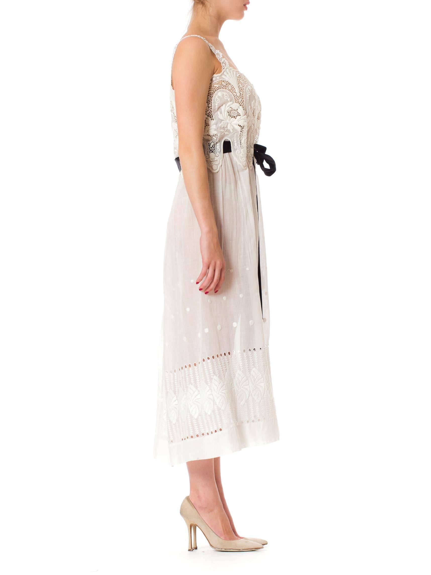 Women's MORPHEW COLLECTION White Victorian Cotton Voile Dress With Lace Details & Black