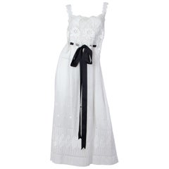 MORPHEW COLLECTION White Victorian Cotton Voile Dress With Lace Details & Black