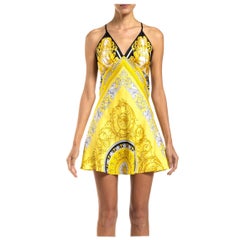 MORPHEW COLLECTION Yellow, Black & Grey Silk Twill VERSACE Scarf Mini Cocktail
