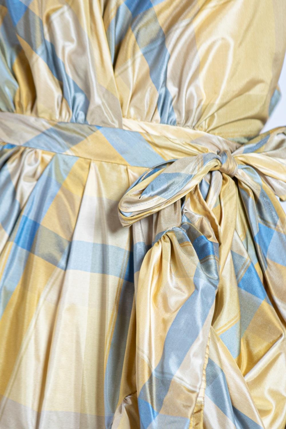 Morphew Collection Yellow & Blue Silk Taffeta Plaid Gown For Sale 3