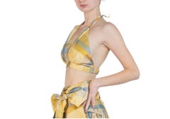 MORPHEW COLLECTION Top sin mangas de tafetán de seda amarillo y azul