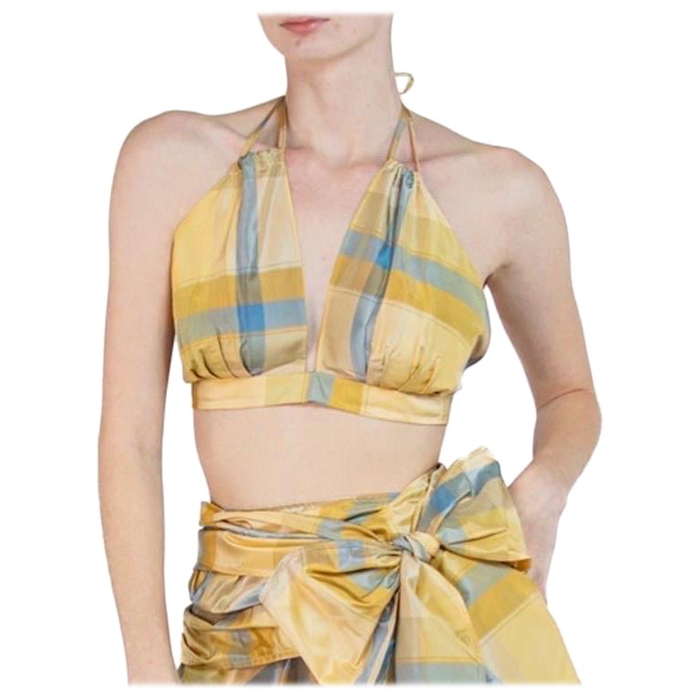 Yellow & Blue Silk Taffeta Plaid Halter Top For Sale