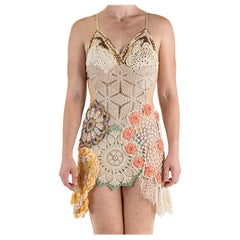 MORPHEW COLLECTION Yellow 
Earthtones Cotton Crochet Lace Mini Dress