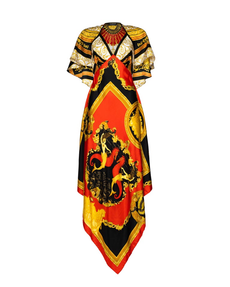 MORPHEW COLLECTION Yellow, Gold and Black Silk VERSACE 3Scarf Dress