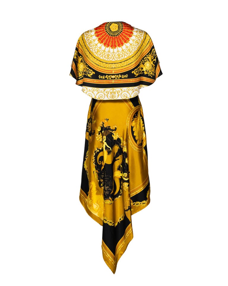 MORPHEW COLLECTION Yellow, Gold and Black Silk VERSACE 3Scarf Dress