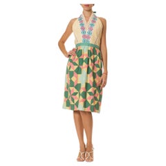 Yellow & Green Cotton 1940S Embroidered Patchwork Dress