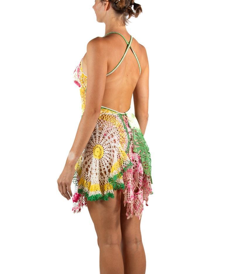 Women's Morphew Collection Yellow & Pink Crochet Mini Dress For Sale